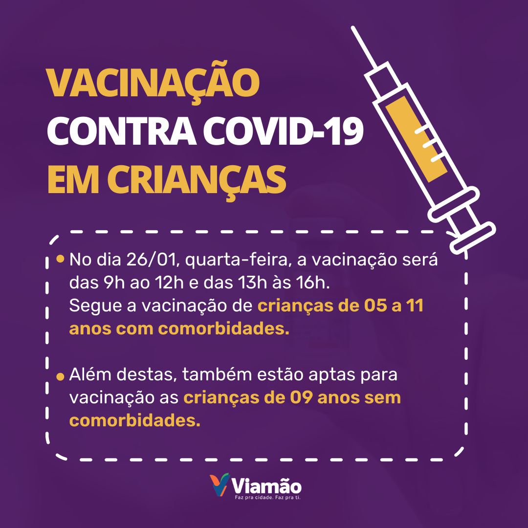 Crianças com 09 anos, sem comorbidades, podem ser vacinadas a partir de amanhã em Viamão. Confira os locais